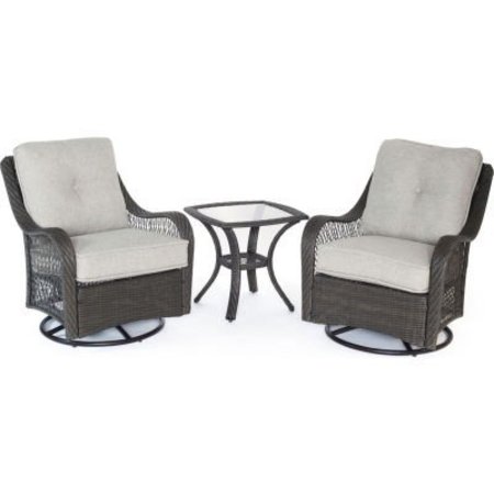 ALMO FULFILLMENT SERVICES LLC Hanover® Orleans 3 Piece Swivel Rocking Chat Set, Silver Lining/Gray ORLEANS3PCSW-G-SLV